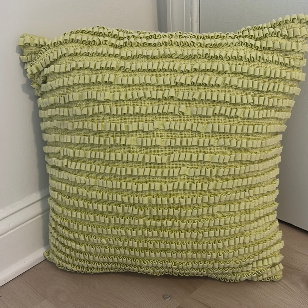 Anthropologie light "melon" green textured woven throw pillow with insert - 20"